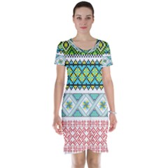 Ukraine Ornament Pattern Symbolism Geometric Short Sleeve Nightdress by pakminggu