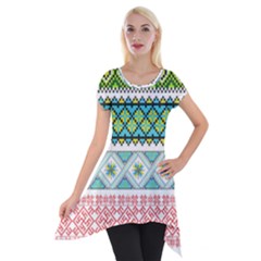 Ukraine Ornament Pattern Symbolism Geometric Short Sleeve Side Drop Tunic by pakminggu