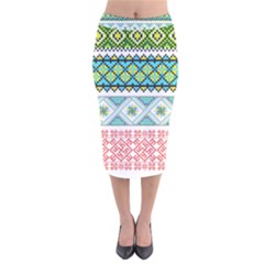 Ukraine Ornament Pattern Symbolism Geometric Velvet Midi Pencil Skirt by pakminggu