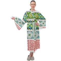 Ukraine Ornament Pattern Symbolism Geometric Maxi Velvet Kimono