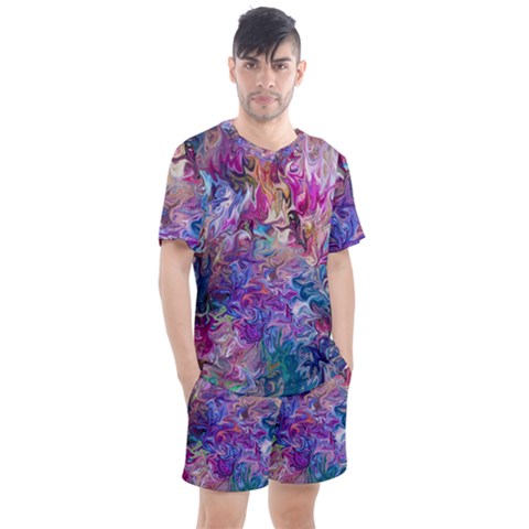 Painted Flames Men s Mesh Tee And Shorts Set by kaleidomarblingart