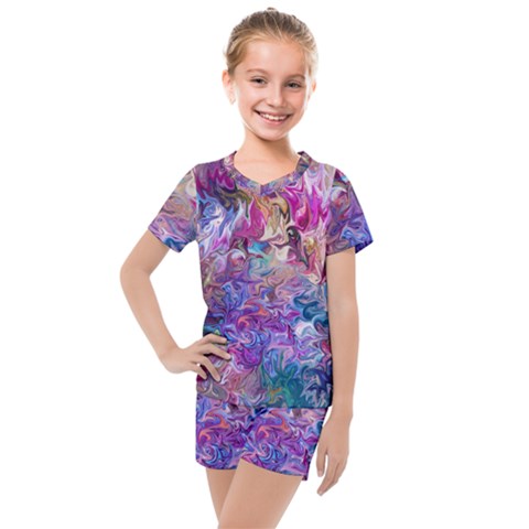 Painted Flames Kids  Mesh Tee And Shorts Set by kaleidomarblingart