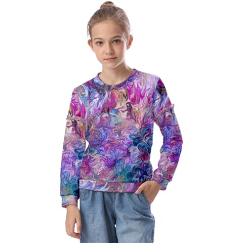 Painted Flames Kids  Long Sleeve Tee With Frill  by kaleidomarblingart