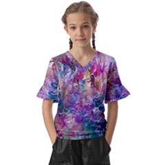 Painted Flames Kids  V-neck Horn Sleeve Blouse by kaleidomarblingart