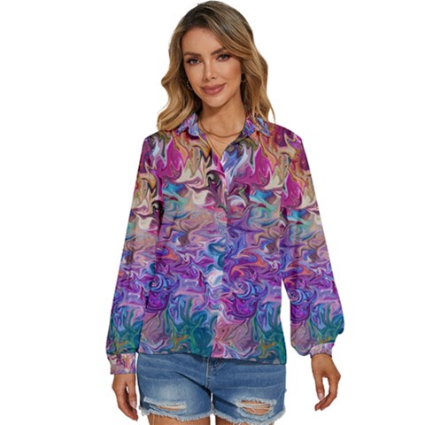 Painted Flames Women s Long Sleeve Button Up Shirt by kaleidomarblingart