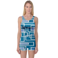 Geometric Rectangle Shape Linear One Piece Boyleg Swimsuit by danenraven