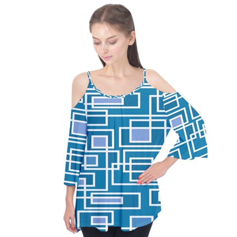 Geometric Rectangle Shape Linear Flutter Sleeve Tee  by danenraven