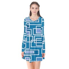 Geometric Rectangle Shape Linear Long Sleeve V-neck Flare Dress by danenraven