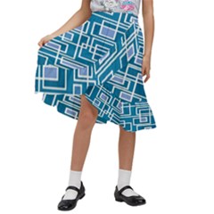 Geometric Rectangle Shape Linear Kids  Ruffle Flared Wrap Midi Skirt by danenraven