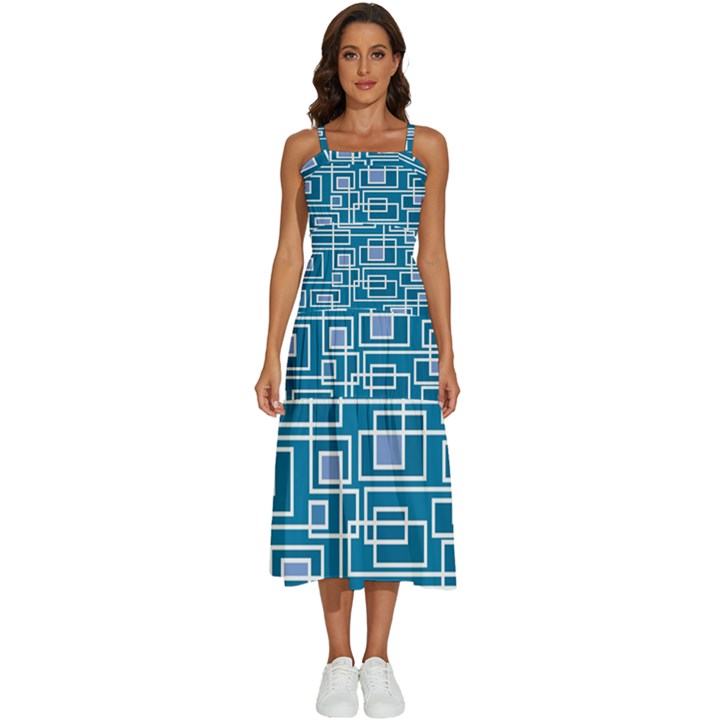 Geometric Rectangle Shape Linear Sleeveless Shoulder Straps Boho Dress