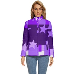 Purple Stars Pattern Shape Women s Puffer Bubble Jacket Coat by danenraven