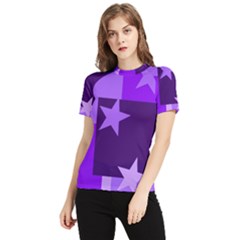 Purple Stars Pattern Shape Women s Short Sleeve Rash Guard by danenraven