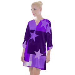 Purple Stars Pattern Shape Open Neck Shift Dress by danenraven