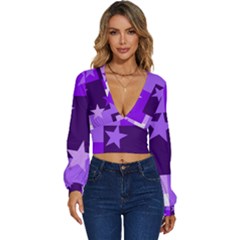 Purple Stars Pattern Shape Long Sleeve Deep-v Velour Top by danenraven