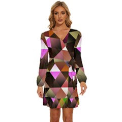 Abstract Geometric Triangles Shapes Long Sleeve Waist Tie Ruffle Velvet Dress by danenraven