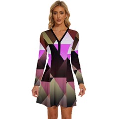 Abstract Geometric Triangles Shapes Long Sleeve Deep V Mini Dress  by danenraven