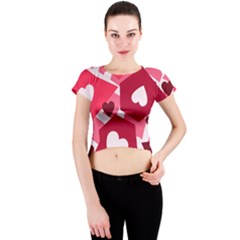 Pink Hearts Pattern Love Shape Crew Neck Crop Top by danenraven