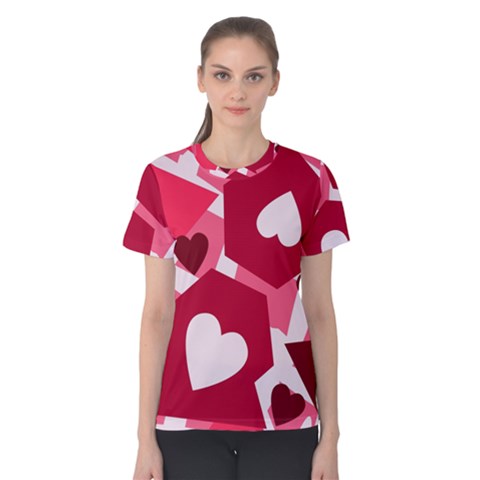 Pink Hearts Pattern Love Shape Women s Cotton Tee by danenraven