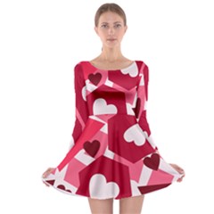 Pink Hearts Pattern Love Shape Long Sleeve Skater Dress by danenraven