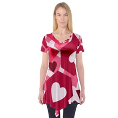 Pink Hearts Pattern Love Shape Short Sleeve Tunic  by danenraven