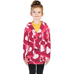 Pink Hearts Pattern Love Shape Kids  Double Breasted Button Coat by danenraven