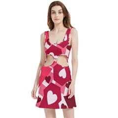 Pink Hearts Pattern Love Shape Velour Cutout Dress by danenraven