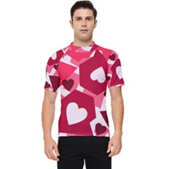 Pink Hearts Pattern Love Shape Men s Short Sleeve Rash Guard by danenraven