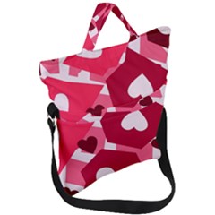 Pink Hearts Pattern Love Shape Fold Over Handle Tote Bag by danenraven