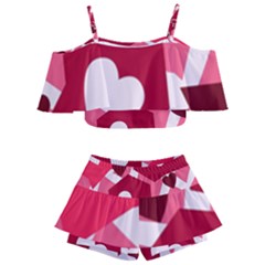 Pink Hearts Pattern Love Shape Kids  Off Shoulder Skirt Bikini by danenraven