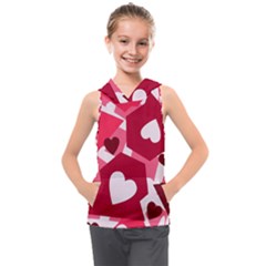 Pink Hearts Pattern Love Shape Kids  Sleeveless Hoodie by danenraven