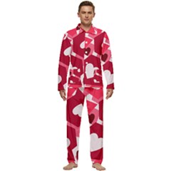 Pink Hearts Pattern Love Shape Men s Long Sleeve Velvet Pocket Pajamas Set by danenraven