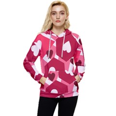 Pink Hearts Pattern Love Shape Women s Lightweight Drawstring Hoodie by danenraven