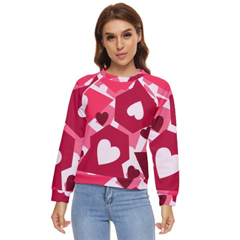 Pink Hearts Pattern Love Shape Women s Long Sleeve Raglan Tee by danenraven