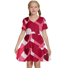 Pink Hearts Pattern Love Shape Kids  Short Sleeve Tiered Mini Dress by danenraven