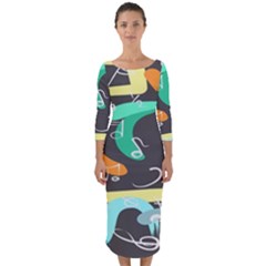 Repetition Seamless Child Sketch Quarter Sleeve Midi Bodycon Dress by danenraven