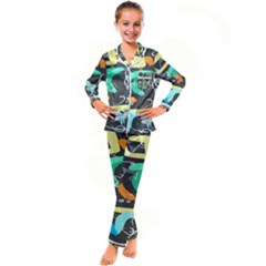 Repetition Seamless Child Sketch Kids  Satin Long Sleeve Pajamas Set by danenraven