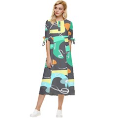 Repetition Seamless Child Sketch Bow Sleeve Chiffon Midi Dress by danenraven