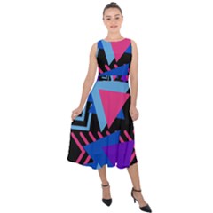 Memphis Pattern Geometric Abstract Midi Tie-back Chiffon Dress