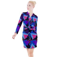 Memphis Pattern Geometric Abstract Button Long Sleeve Dress