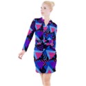 Memphis Pattern Geometric Abstract Button Long Sleeve Dress View1