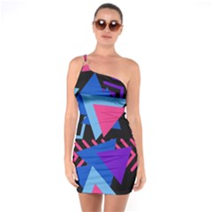 Memphis Pattern Geometric Abstract One Shoulder Ring Trim Bodycon Dress