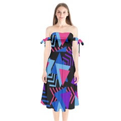 Memphis Pattern Geometric Abstract Shoulder Tie Bardot Midi Dress