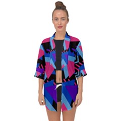 Memphis Pattern Geometric Abstract Open Front Chiffon Kimono