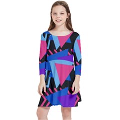 Memphis Pattern Geometric Abstract Kids  Quarter Sleeve Skater Dress