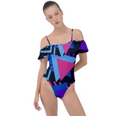 Memphis Pattern Geometric Abstract Frill Detail One Piece Swimsuit