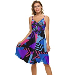 Memphis Pattern Geometric Abstract Sleeveless Tie Front Chiffon Dress by danenraven