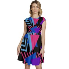 Memphis Pattern Geometric Abstract Cap Sleeve High Waist Dress by danenraven