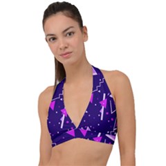 Purple Blue Geometric Pattern Halter Plunge Bikini Top by danenraven