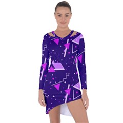 Purple Blue Geometric Pattern Asymmetric Cut-out Shift Dress by danenraven