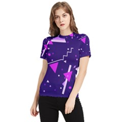 Purple Blue Geometric Pattern Women s Short Sleeve Rash Guard